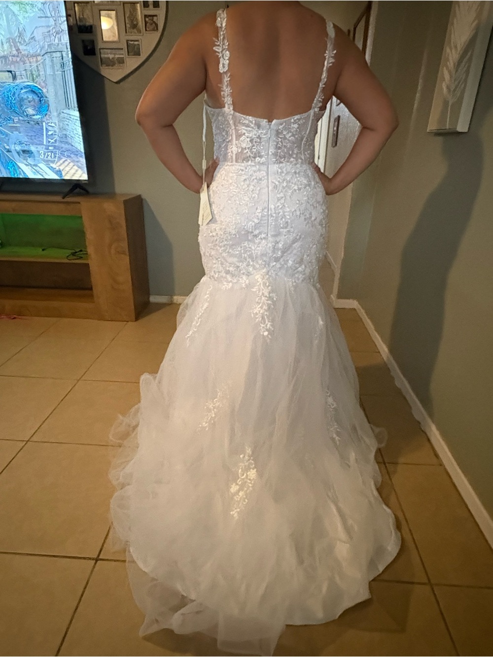Lace Appliqué Mermaid Wedding Dress in White